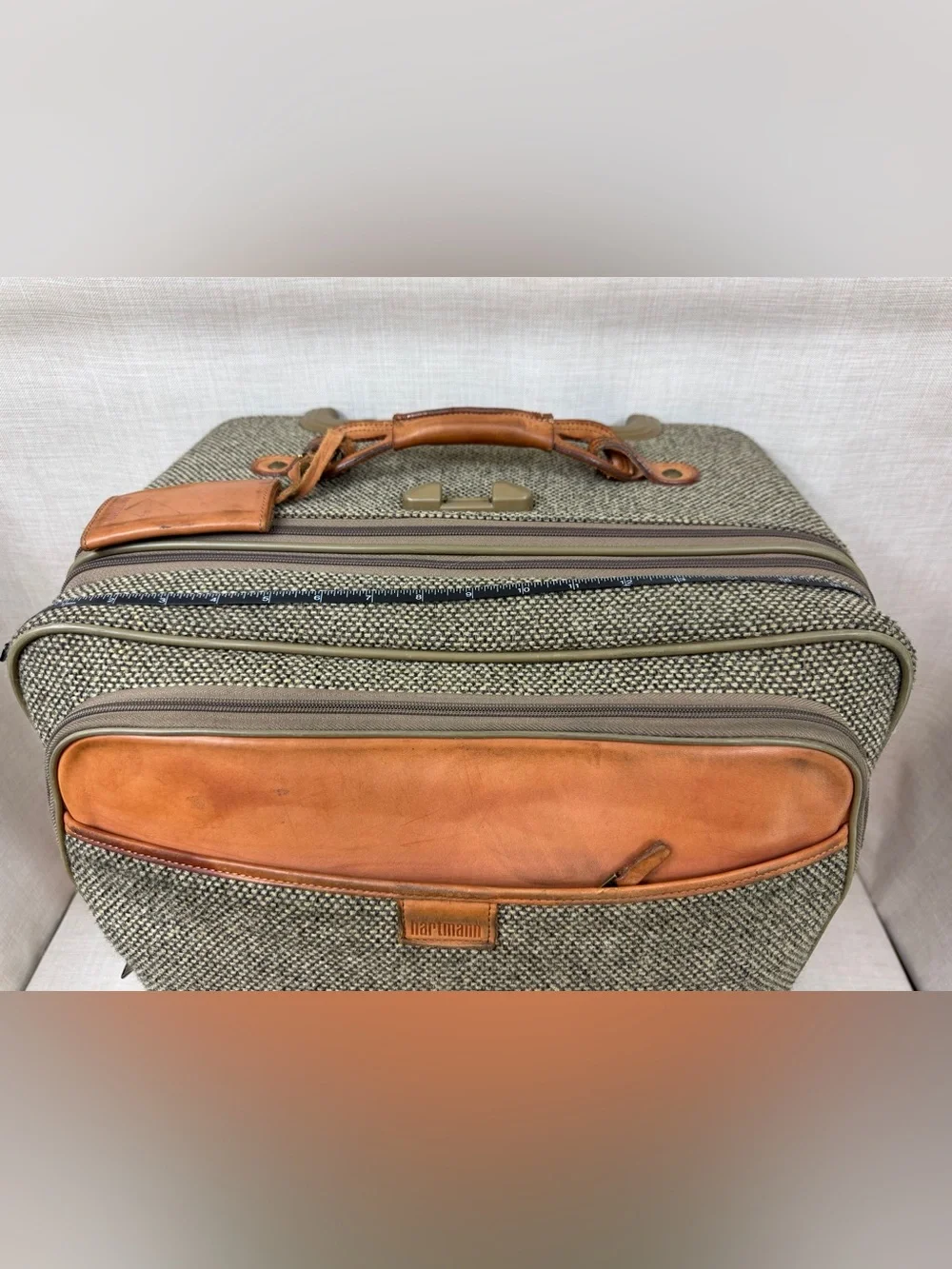 Hartmann Olive Tweed Rolling Carry-On with Tan Leather Trim